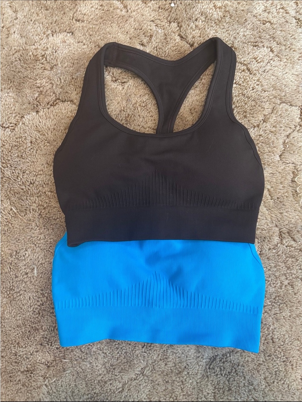 Seamless Racerback Sports Bras- Brown & Blue